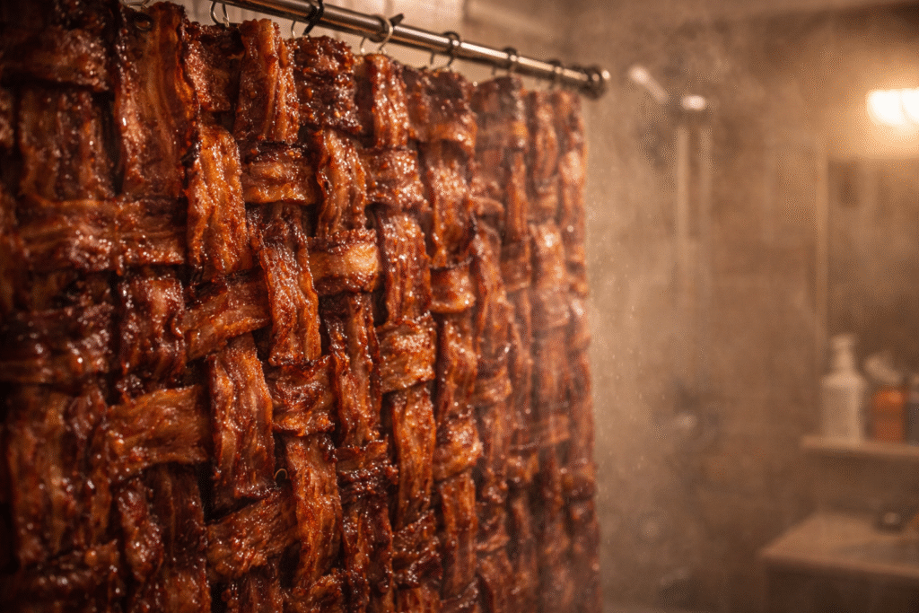 bacon shower curtain
